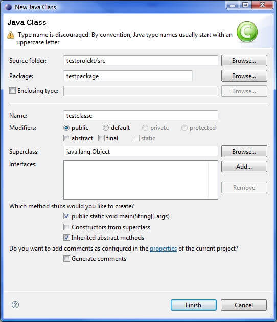 Java Eclipse erste Klasse