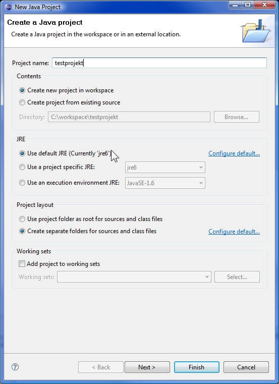 Java Eclipse Testprojekt anlegen